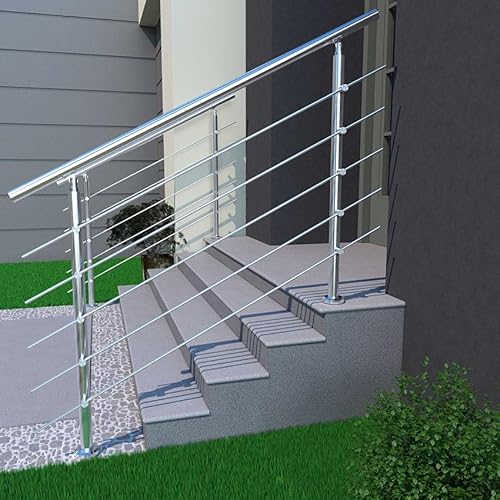 Aica Sanitär Edelstahl Geländer Treppengeländer mit Querstab Handlauf Brüstung Treppe Bausatz 100cm,Querstäbe 5 von Aica Sanitär