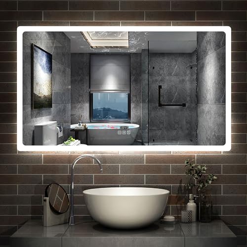 Aica Sanitär LED Badspeigel 160×80cm Bluetooth Uhr 3 Lichfarbe dimmbar Memory Wand/Touchschalter Anti-Beschlag Spiegel mit Beleuchtung energiesrarend von Aica Sanitär