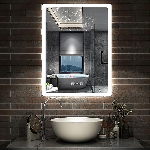 Aica Sanitär LED Badspiegel 50×70cm mit Uhr 3 Lichfarbe dimmbar Memory Wand/Touchschalter Anti-Beschlag Spiegel mit Beleuchtung energiesrarend von Aica Sanitär