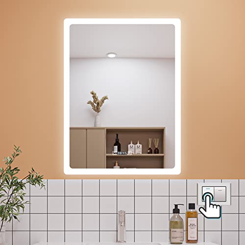 Aica Sanitär LED Badspiegel 60×80cm mit Uhr 3 Lichfarbe dimmbar Memory Wand/Touchschalter Anti-Beschlag Spiegel mit Beleuchtung energiesrarend von Aica Sanitär