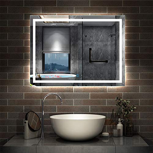 Aica Sanitär LED Badspiegel 80×60cm Badspiegel mit Beleuchtung Lichtspiegel Badezimmerspiegel Wandspiegel Touch-Schalter Antibeschlag IP44 Kaltweiß energiesparend von Aica Sanitär