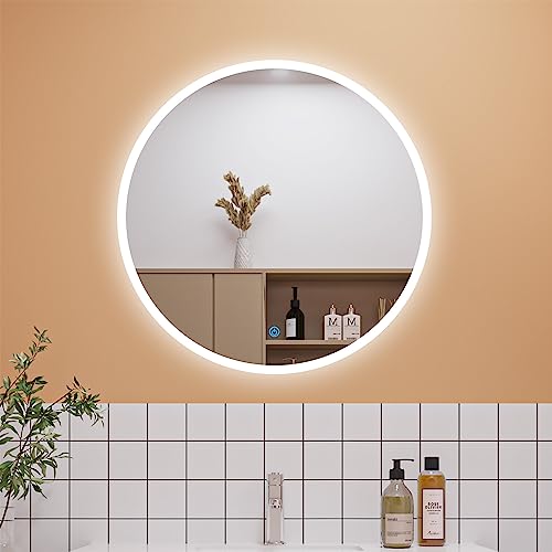 Aica Sanitär LED Badspiegel RUND Rund 60cm Touch Anti-Beschlag Wandspiegel Runder Spiegel Kaltweiß Explosionsschutzfolie IP44 energiesrarend von Aica Sanitär