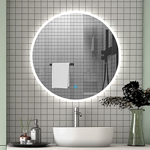 Aica Sanitär LED Badspiegel rund 60 cm Touch-Schalter Wandspiegel mit Beleuchtung Lichtspiegel Runder Spiegel Kaltweiß von Aica Sanitär
