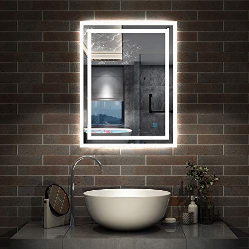 Aica Sanitär LED Spiege 50×70cm Badspiegel mit Beleuchtung Lichtspiegel Badezimmerspiegel Wandspiegel Touch-Schalter Antibeschlag IP44 Kaltweiß energiesparend von Aica Sanitär