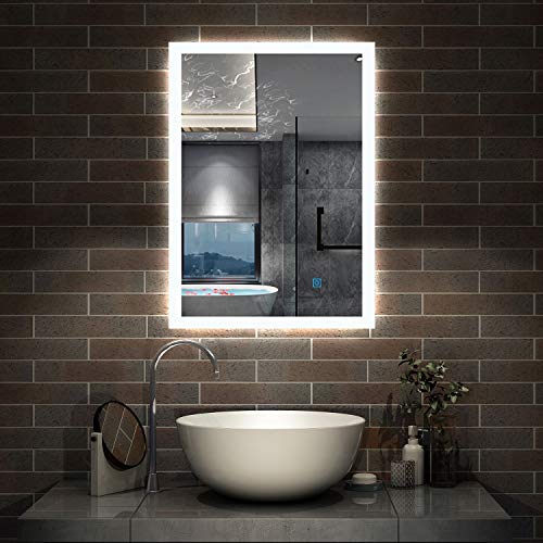 Aica Sanitär LED Spiegel 50×70cm Badspiegel mit Beleuchtung Lichtspiegel Badezimmerspiegel Dekorative Wandspiegel Touch-Schalter Antibeschlag IP44 Kaltweiß energiesparend von Aica Sanitär