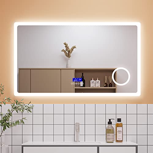 Aica Sanitär LED Spiegel Bad 160×80cm Bluetooth Uhr Schminkspiegel 3 Lichfarbe dimmbar Anti-Beschlag Spiegel mit Beleuchtung Explosionsschutzfolie energiesrarend von Aica Sanitär