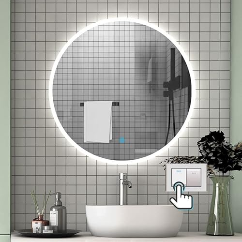 Aica Sanitär LED Spiegel Rund 40 cm Kalt/Neutral/Warmweiß, dimmbar, Memory Funktion, Wandschalter/Touch-Schalter LED Spiegel Wandspiegel mit Auto-Abschaltung von Aica Sanitär