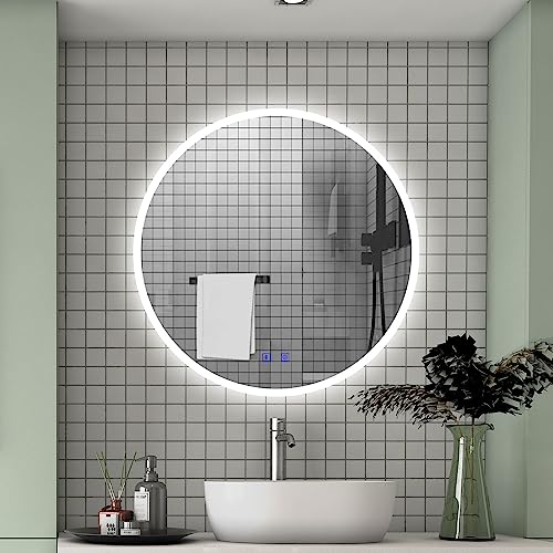 Aica Sanitär LED Spiegel Rund 60 cm Bluetooth 5.0 Kalt/Neutral/Warmweiß dimmbar, Touch-Schalter Beschlagfrei Badspiegel Runder Spiegel von Aica Sanitär