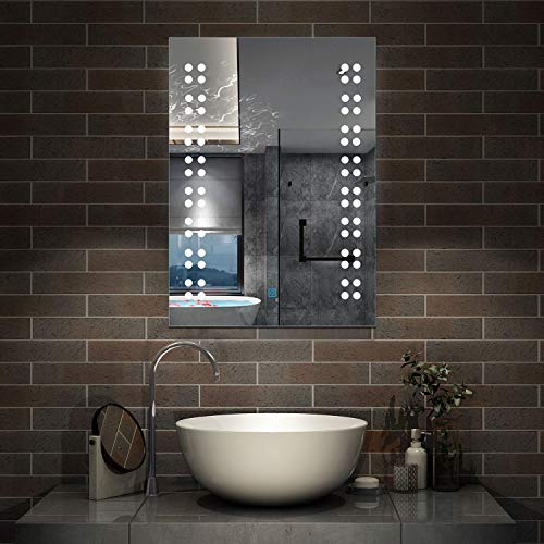 Aica Sanitär LED Spiegel klein 39×50cm Badspiegel mit Beleuchtung Lichtspiegel Badezimmerspiegel Wandspiegel Touch-Schalter IP44 Kaltweiß energiesparend von Aica Sanitär