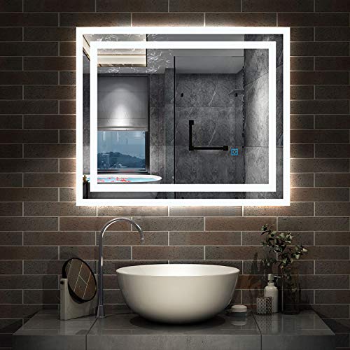 Aica Sanitär LED Spiegel klein 60×50cm Badspiegel mit Beleuchtung Lichtspiegel Badezimmerspiegel Wandspiegel Touch-Schalter IP44 Kaltweiß energiesparend von Aica Sanitär