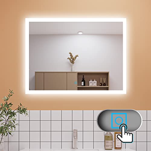 Aica Sanitär LED Spiegel mit Beleuchtung 80×60cm Touch Anti-Beschlag Wandspiegel Kaltweiß IP44 energiesrarend von Aica Sanitär