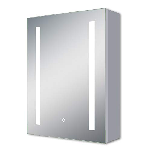 Aica Sanitär LED Spiegelschrank mit Rasierersteckdose 50×70 cm Touch,Beschlagfrei, Kaltweiß, Softclose, DREI Stauräume, Aluminum von Aica Sanitär