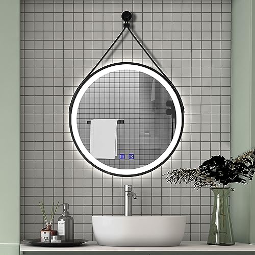 Aica Sanitär Runder Spiegel Schwarz 60cm LED Badspiegel Kalt/Neutral/Warmweiß dimmbar Touch/Wandschalter Memory Beschlagfrei Spiegel Rund von Aica Sanitär