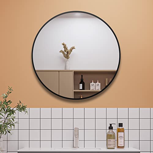 Aica Sanitär Spiegel Rund 60 cm Schwarz mit Aluminiumrahmen Wandspiegel klein HD Glas für Badezimmer, Flur, Wohnzimmer, Gäste WC, Ankleidezimmer Schminkspiegel von Aica Sanitär