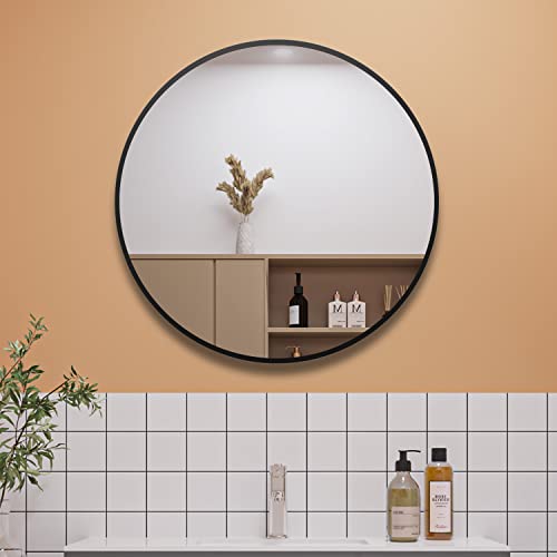 Aica Sanitär Spiegel Rund 80 cm Schwarz mit Aluminiumrahmen Wandspiegel klein HD Glas für Badezimmer, Flur, Wohnzimmer, Gäste WC, Ankleidezimmer Schminkspiegel von Aica Sanitär