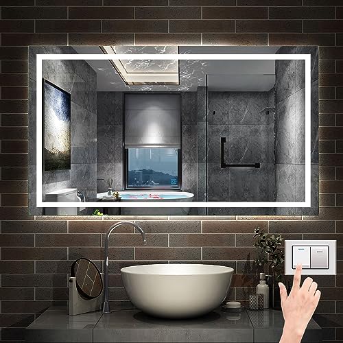 Aica Sanitär Spiegel mit Beleuchtung 120×70cm 3 Lichfarbe dimmbar Memory Wand/Touchschalter Beschlagfrei LED Badpiegel energiesrarend vertikal/horizontal von Aica Sanitär