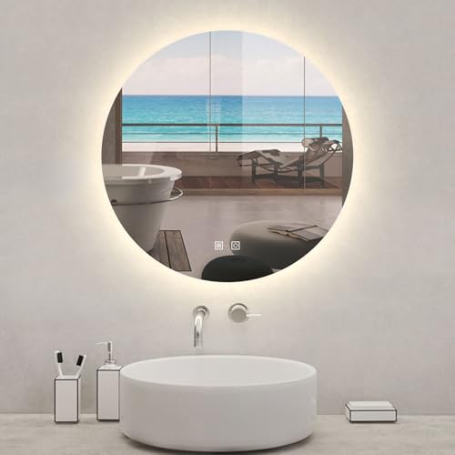 Aica Sanitär Spiegel mit Beleuchtung Rund 80 cm LED Badspiegel mit Kalt/Neutral/Warmweiß, dimmbar, Memory, eine Stunde Abschaltung, Touch/Wandschalter, Beschlagfrei Wandspiegel mit Explosionschutz Aica Sanitär Spiegel mit Beleuchtung Rund 80 cm LED Badspiegel mit Kalt/Neutral/Warmweiß, dimmbar, Memory, eine Stunde Abschaltung, Touch/Wandschalter, Beschlagfrei Wandspiegel mit Explosionschutz von Aica Sanitär
