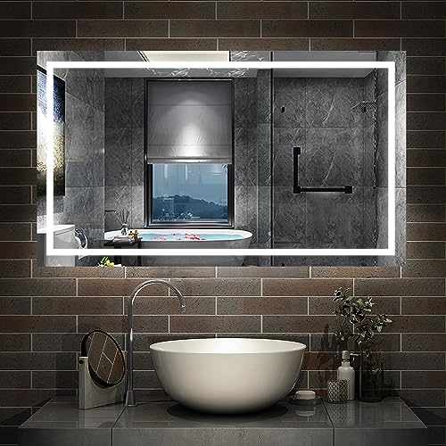 Aica Sanitär Wandspiegel 100×80cm Wandschalter Anti-Beschlag Badspiegel mit Beleuchtung Badezimmerspiegel energiesrarend von Aica Sanitär