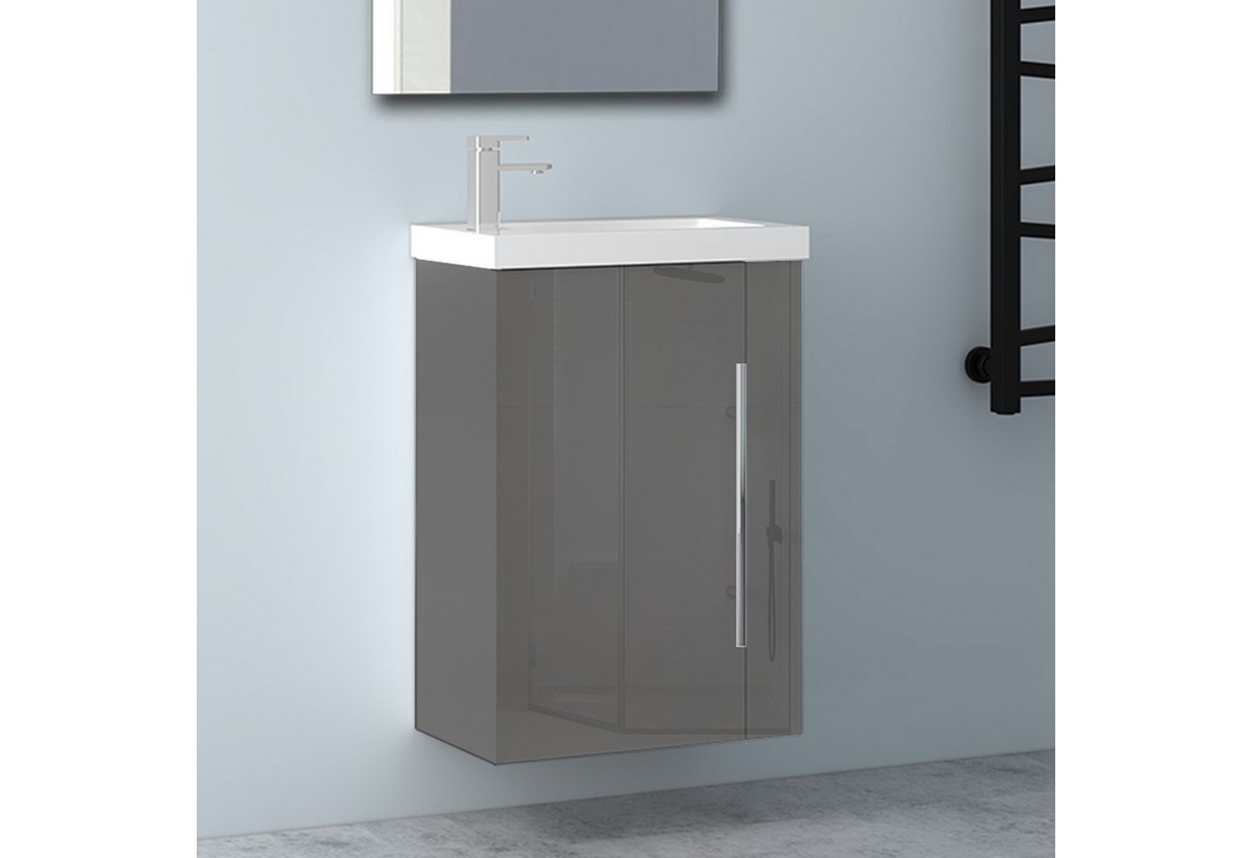 Aica Sanitär Waschtisch 45 cm Mineralguss Waschtisch mit Unterschrank Badschrank (Hängeschrank), Kleine Badezimmerschränke von Aica Sanitär