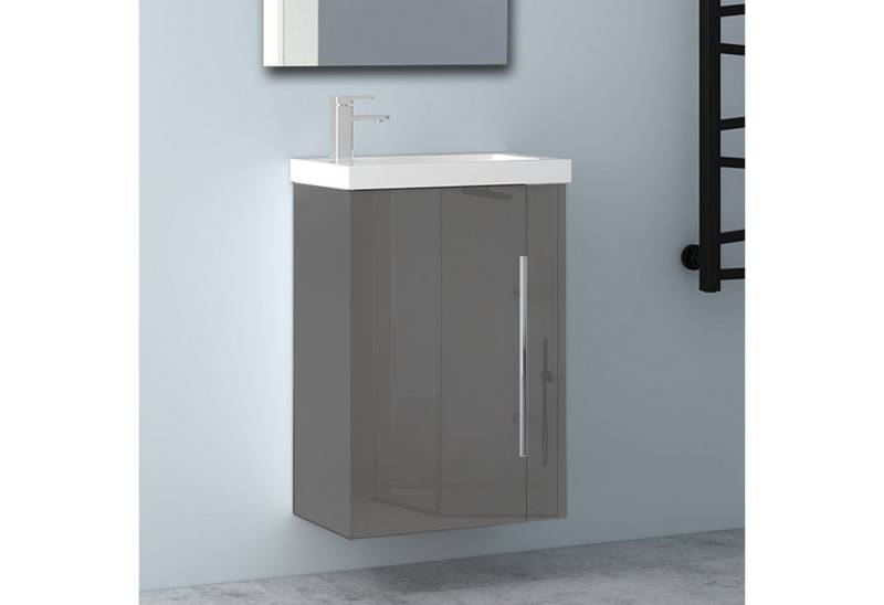 Aica Sanitär Waschtisch 45 cm Mineralguss Waschtisch mit Unterschrank Badschrank (Hängeschrank), Kleine Badezimmerschränke von Aica Sanitär