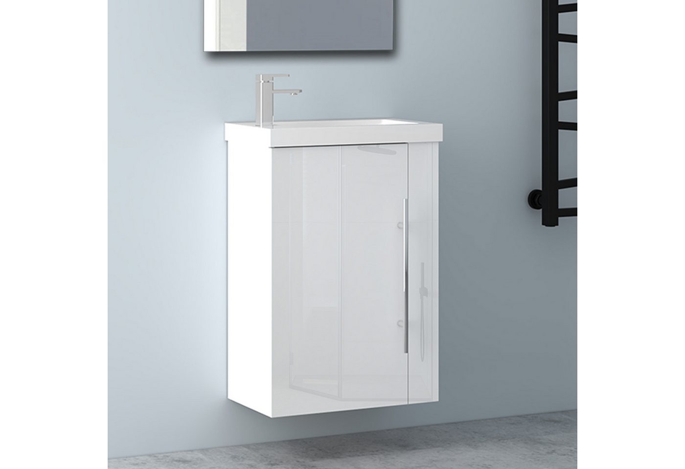 Aica Sanitär Waschtisch 45 cm Mineralguss Waschtisch mit Unterschrank Badschrank (Hängeschrank), Kleine Badezimmerschränke von Aica Sanitär