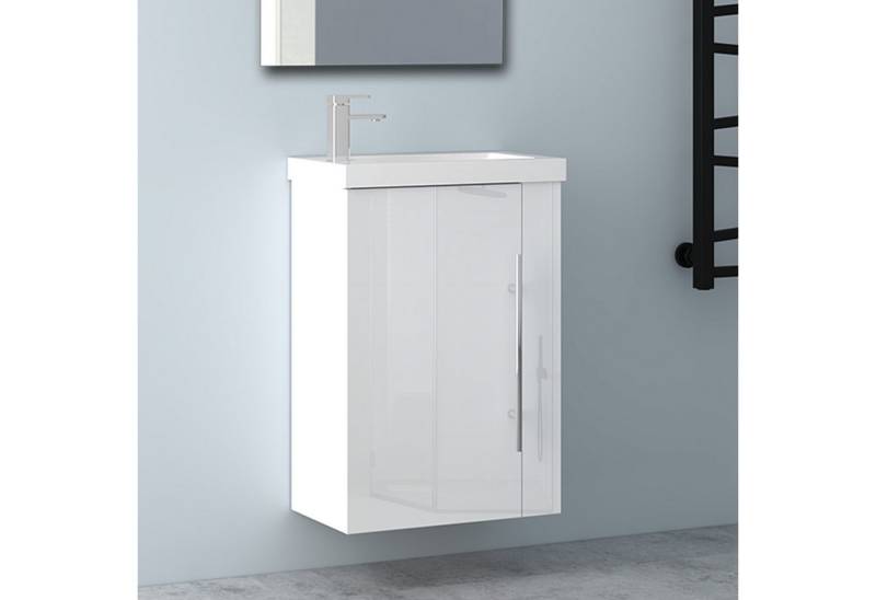 Aica Sanitär Waschtisch 45 cm Mineralguss Waschtisch mit Unterschrank Badschrank (Hängeschrank), Kleine Badezimmerschränke von Aica Sanitär