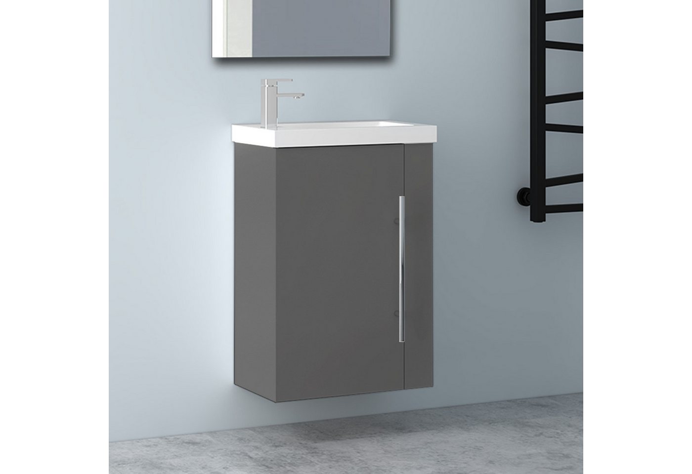 Aica Sanitär Waschtisch 45 cm Mineralguss Waschtisch mit Unterschrank Badschrank (Hängeschrank), Kleine Badezimmerschränke von Aica Sanitär