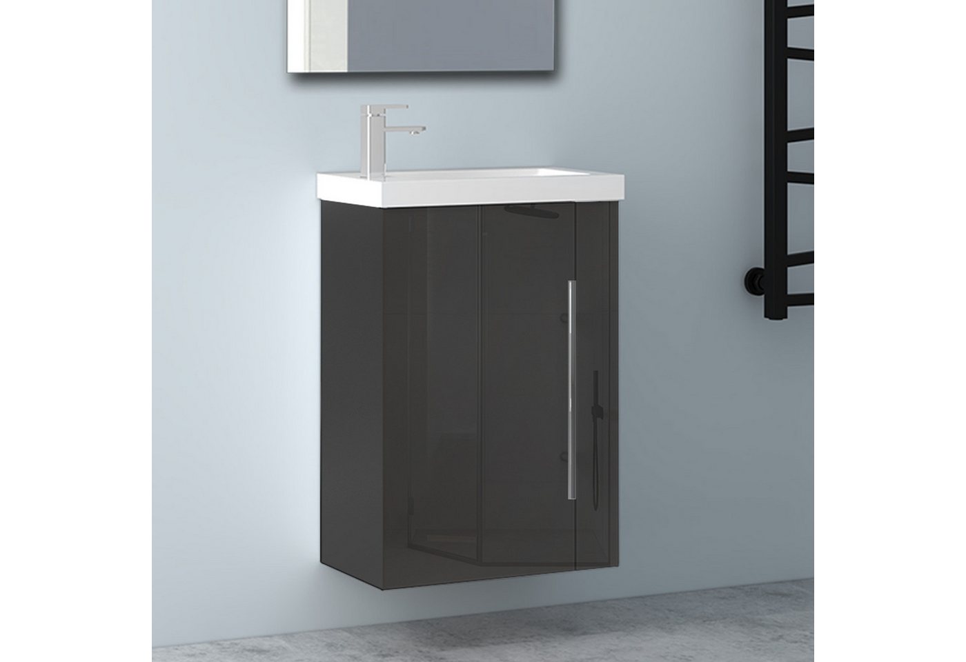 Aica Sanitär Waschtisch 45 cm Mineralguss Waschtisch mit Unterschrank Badschrank (Hängeschrank), Kleine Badezimmerschränke von Aica Sanitär