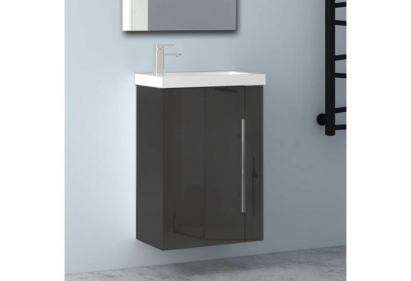 Aica Sanitär Waschtisch 45 cm Mineralguss Waschtisch mit Unterschrank Badschrank (Hängeschrank), Kleine Badezimmerschränke von Aica Sanitär