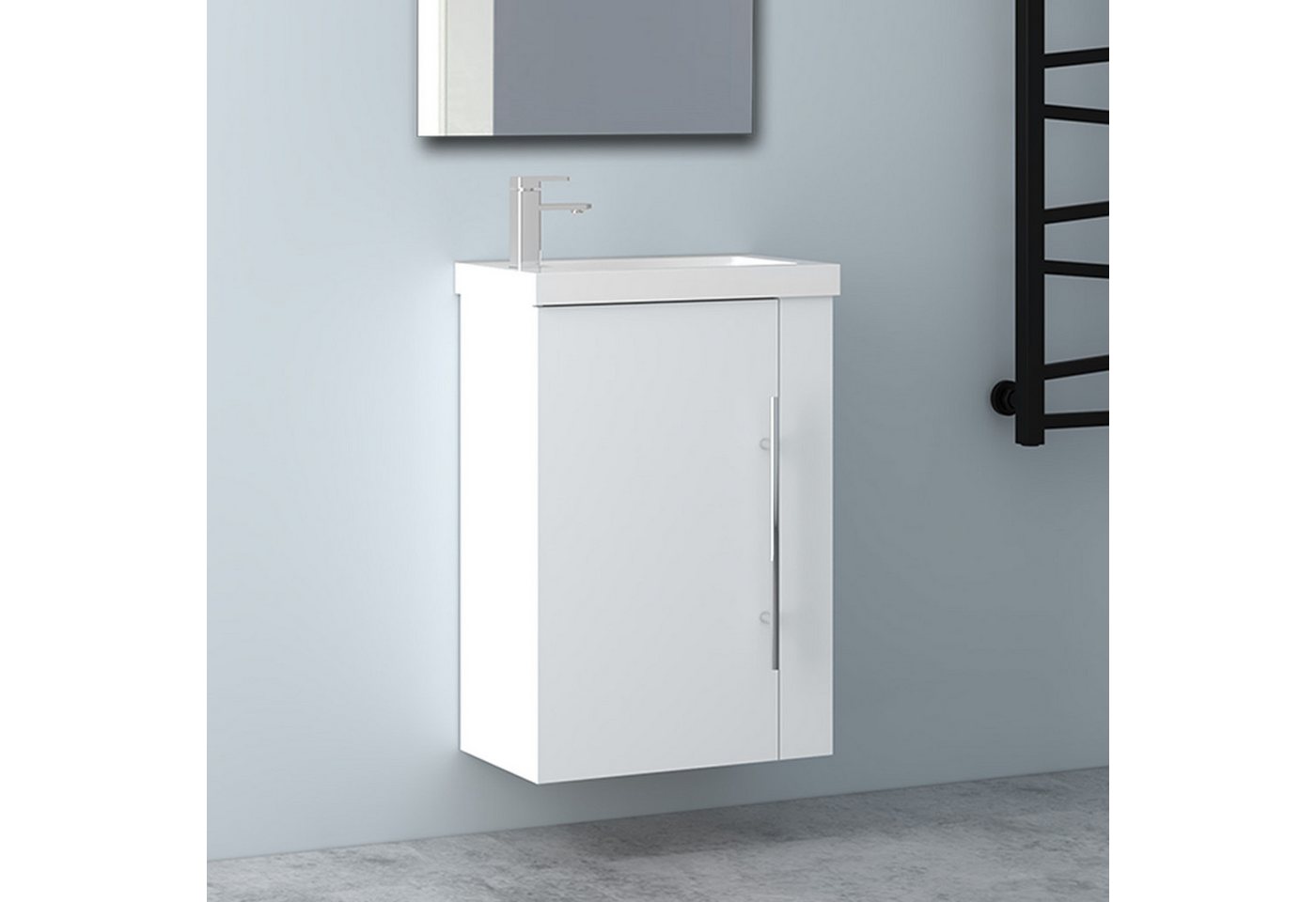 Aica Sanitär Waschtisch 45 cm Mineralguss Waschtisch mit Unterschrank Badschrank (Hängeschrank), Kleine Badezimmerschränke von Aica Sanitär