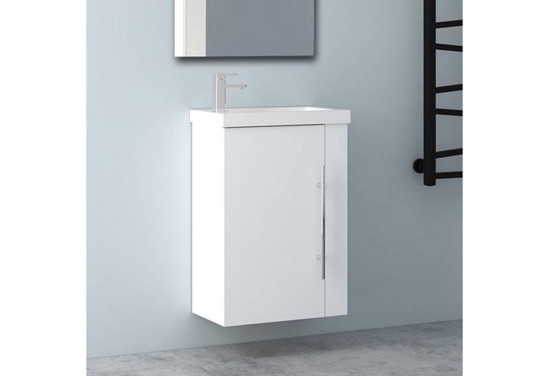 Aica Sanitär Waschtisch 45 cm Mineralguss Waschtisch mit Unterschrank Badschrank (Hängeschrank), Kleine Badezimmerschränke von Aica Sanitär