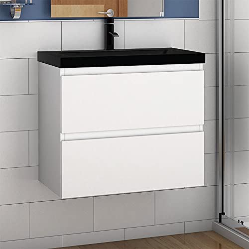 Aica Sanitär Waschtisch mit Unterschrank 60 cm Badmöbel Set mit Waschbecken Schwarz Gäste WC Weiß Matt von Aica Sanitär