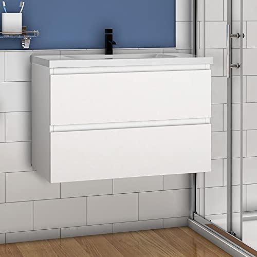 Aica Sanitär Waschtisch mit Unterschrank 80 cm Badmöbel Set Waschbecken mit Unterschrank Weiß Matt Softclose von Aica Sanitär
