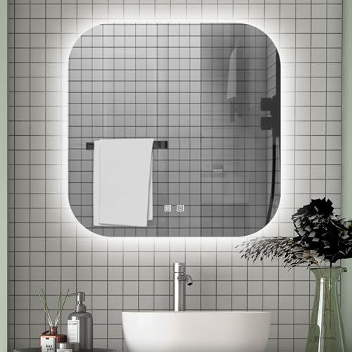 Badspiegel Quadrat mit Beleuchtung 70 cm Kalt/Neutral/Warmweiß Beschlagfrei dimmbar Memory eine Stunde automatische Abschaltung Touch/Wandschalter Spiegel mit Beleuchtung Badezimmerspiegel IP44 von Aica Sanitär
