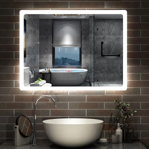 Badspiegel mit Sensor Schalter 70×50 cm Kalt/Neutral/Warmweiß, Beschlagfrei,dimmbar, Memory, eine Stunde automatische Abschaltung, Wandschalter, Spiegel mit Beleuchtung Badezimmerspiegel IP44 Badspiegel mit Sensor Schalter 70×50 cm Kalt/Neutral/Warmweiß, Beschlagfrei,dimmbar, Memory, eine Stunde automatische Abschaltung, Wandschalter, Spiegel mit Beleuchtung Badezimmerspiegel IP44 von Aica Sanitär