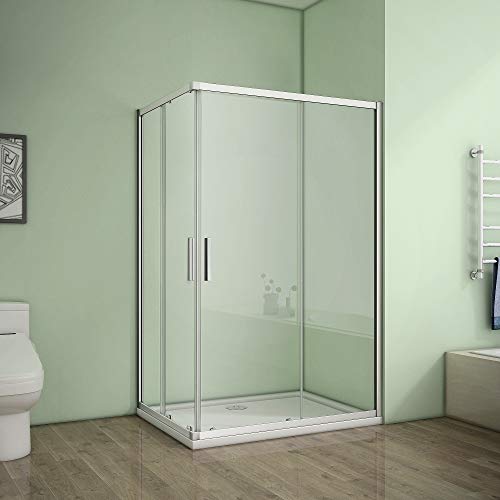 Duschkabine Eckeinstieg 100x80cm Duschabtrennung Dusche Schiebetür Duschwand 5mm ESG Sicherheitsglas Höhe 185cm von Aica Sanitär