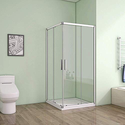 Duschkabine Eckeinstieg 76x76cm Duschabtrennung Dusche Schiebetür Duschwand 5mm ESG Sicherheitsglas Höhe 185cm von Aica Sanitär