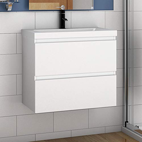 Aica Sanitär Waschtisch mit Unterschrank 50 cm Badmöbel Set mit Waschbecken Mineralguss Gäste WC Weiß Matt von Aica Sanitär