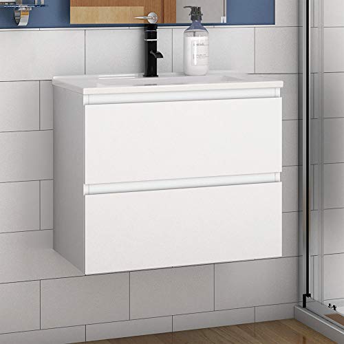 Aica Sanitär Waschtisch mit Unterschrank 60 cm Badmöbel Set mit Waschbecken Keramik dünn Gäste WC Weiß Matt von Aica Sanitär