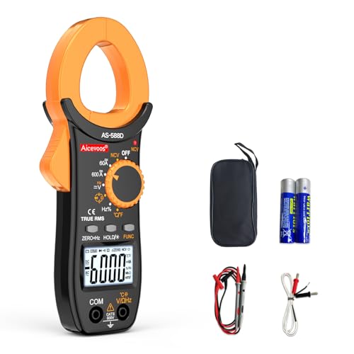 Aicevoos 588D Stromzange Strommesszange Zangenamperemeter ac dc Strom 600A True-RMS 6000 Counts Auto-Ranging, misst Strom Spannung Temperatur Kapazität von Aicevoos