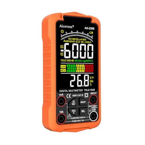 Aicevoos Multimeter mit 6000 Zählungen, Wiederaufladbares Digitalmultimeter mit True RMS Auto-Range, Intelligentes Strommessgerät misst Spannung, Strom, Widerstand, Durchgang, Frequenz von Aicevoos