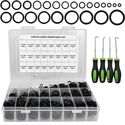 1308 Stück O Ring Sortiment Set: 24 Größen Dichtungsringe Set O-Ringe Dichtungen mit 4 Pick und Hook Kit Nitrilkautschuk Gummi O Ring für Reparatur Schläuchen, Wasserhähnen, Automobilen von Aicharynic