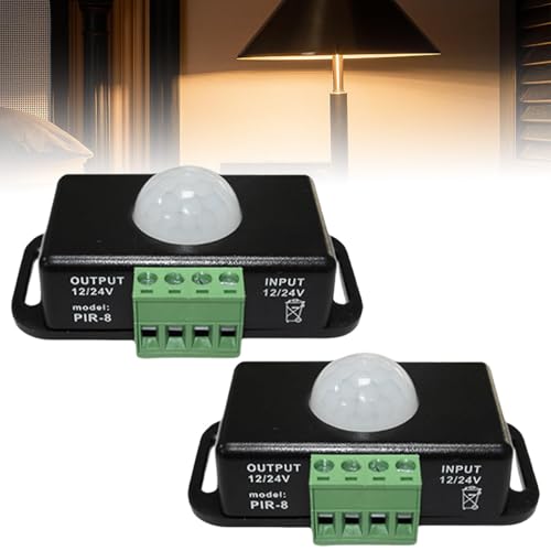 2 Stück LED Bewegungsmelder: DC 12V 24V Schwarz Bewegungssensor, mini Koerper Infrarot Bewegung PIR Sensor, Schalter Automatik drahtloser IR Bewegungsm für LED Streifen Leuchtmittel von Aicharynic