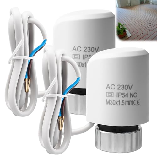 2 Stück Stellantrieb Fussbodenheizung 230v M30x1,5 (Stromlos Geschlossen) Thermischer Stellantrieb Stellmotor Fussbodenheizung Fußbodenheizung Ventil für Fußbodenheizung Heizkörper von Aicharynic
