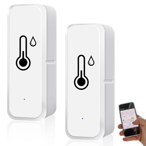 2 Stück WiFi Thermometer Smart Hygrometer Innen Außen, Temperatur Feuchtigkeitssensor mit Smart App und Datenaufzeichnung, Mini Thermometer Hygrometer für Gewächshaus, Weinkeller von Aicharynic