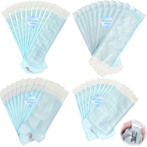 400 Stück Sterilisationsbeutel, 90mm*260mm + 90mm*165mm + 70mm*260mm + 57mm*130mm Selbstklebender Sterilisationsbeutel, Einweg Sterilisatorbeutel für Reinigungswerkzeuge, Selbststerilisationsbeutel 400 Stück Sterilisationsbeutel, 90mm*260mm + 90mm*165mm + 70mm*260mm + 57mm*130mm Selbstklebender Sterilisationsbeutel, Einweg Sterilisatorbeutel für Reinigungswerkzeuge, Selbststerilisationsbeutel von Aicharynic