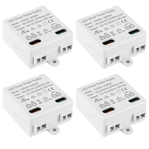 Aicharynic 12V/DC 10W Mini LED Transformator 4 Stück, LED Leuchmittel Trafo Mini Transformator LED Trafo 100-240V auf 12V DC Konstante Spannung LED Treiber Netzteil für 12V LED Leuchten und Stripes von Aicharynic