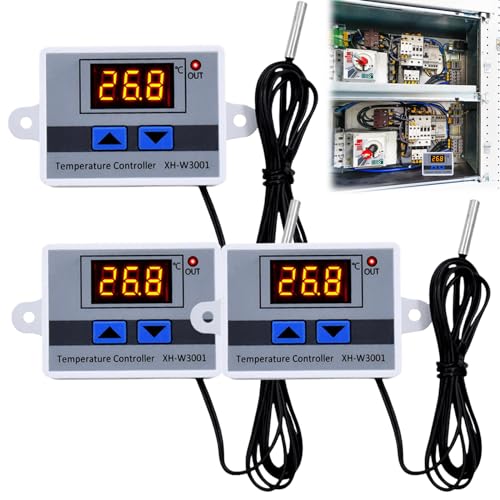 Aicharynic 3 Stück Digitaler Temperaturregler, XH-W3001 Digital Thermostat mit Fühler Wasserdichter Sonde AC110V-220V Temperaturschalter LCD Display, Heizung Kühlung Aicharynic 3 Stück Digitaler Temperaturregler, XH-W3001 Digital Thermostat mit Fühler Wasserdichter Sonde AC110V-220V Temperaturschalter LCD Display, Heizung Kühlung von Aicharynic