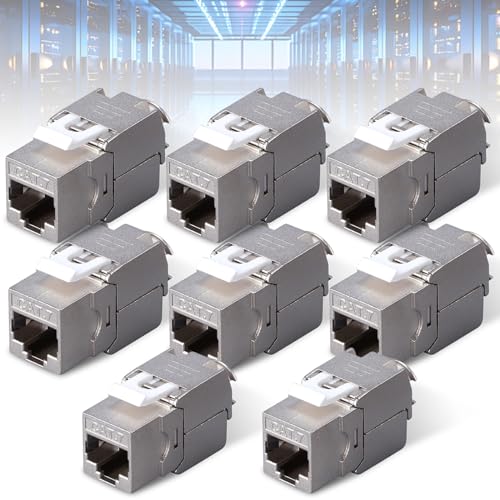 Aicharynic 8 Stück RJ45 CAT7 Keystone Modul Jack Geschirmte Bis zu 10 Gbps, CAT7 Keystone Werkzeuglos Netzwerk Modul STP Schirmung RJ45 Buchse CAT7 Jack Metallgehäuse, Optimal für Netzwerkkabel von Aicharynic