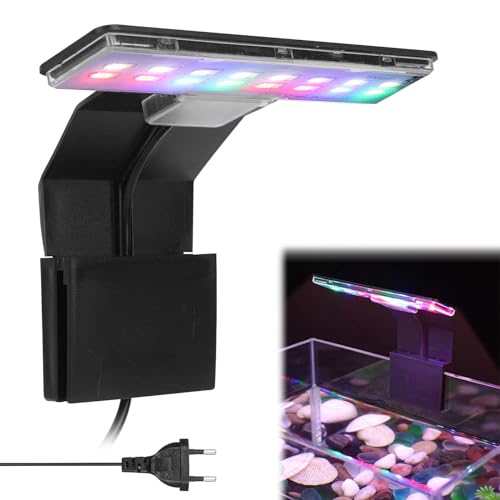 Aicharynic Aquarium LED Beleuchtung: Clip On 3 Farben Aquarienbeleuchtung Licht 220V 6W für Wasserpflanzen und Fische (Schwarz) von Aicharynic